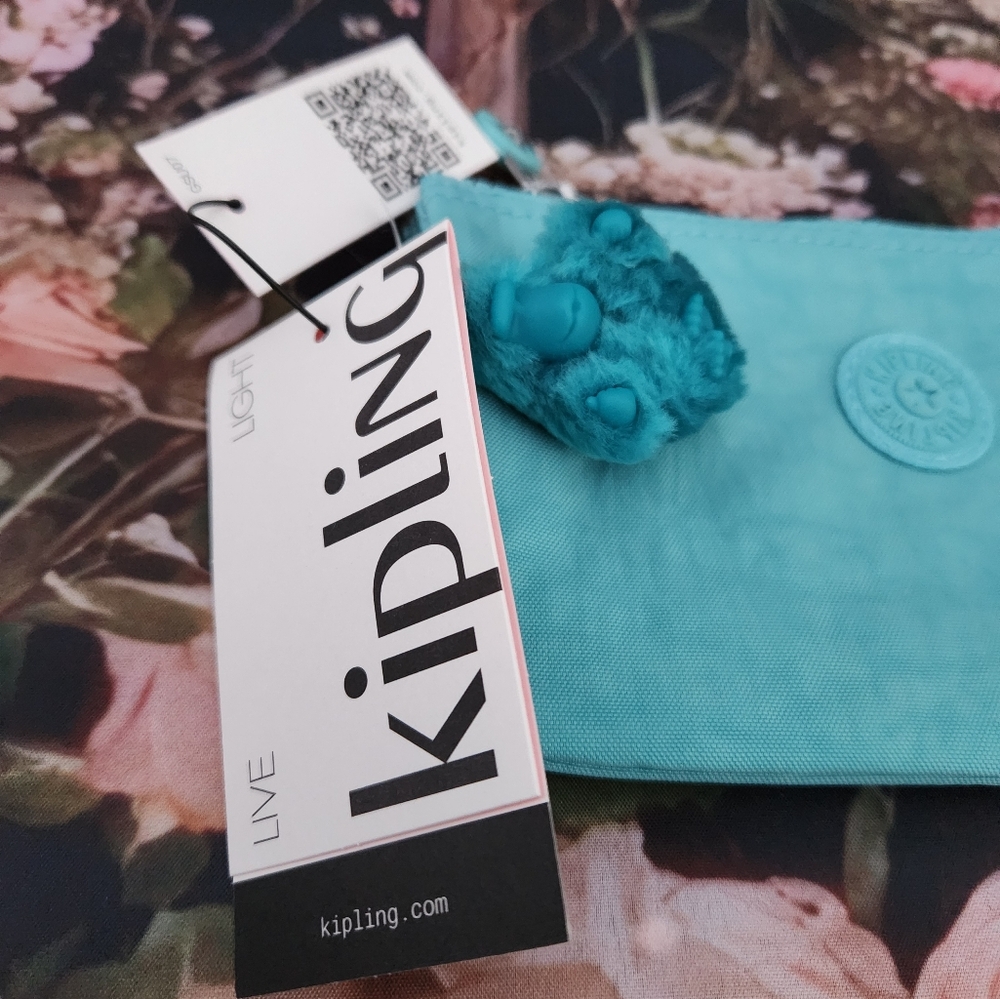 Kipling Nylon Teal Wrislet With Monkey  NWT